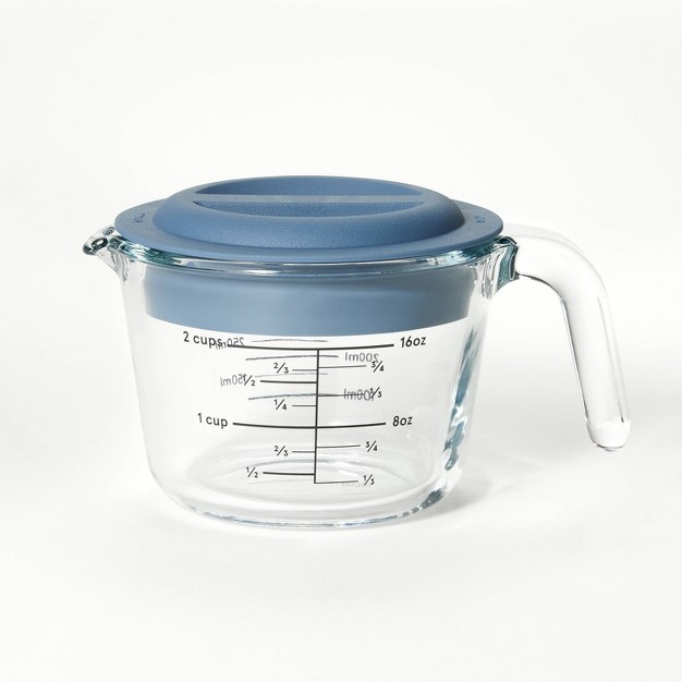 2 Cup Glass Measuring Cup With Lid Clear