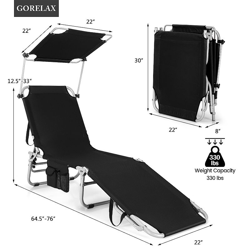 Adjustable Outdoor Beach Patio Pool Recliner with Sun Shade