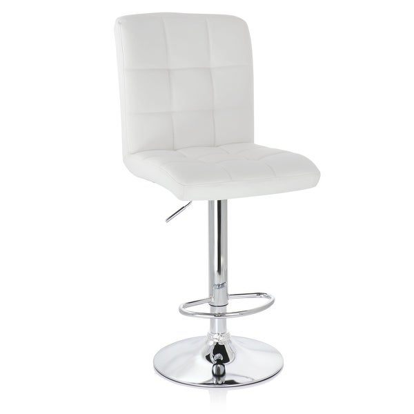 Elama Square Tufted Faux Leather Modern Bar Stool White Adjustable Swivel Base Set of 2