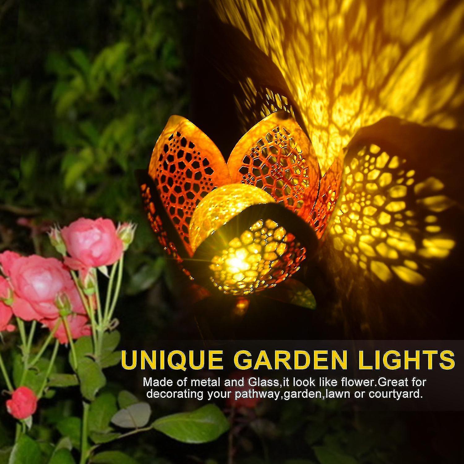 2pcs/box 40cm Solar Garden Flower Light Metal Solar Flower Light Garden Light Solar Light Outdoor Solar Powered Pile Light For Walkway Passage Garden