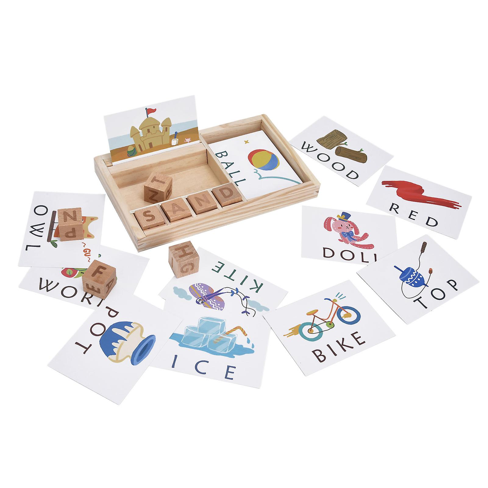 Wood Spelling Words Game Sight Word Educational Toys With Flash Cards For Preschooler Kindergarten Kidsspelling Word Game