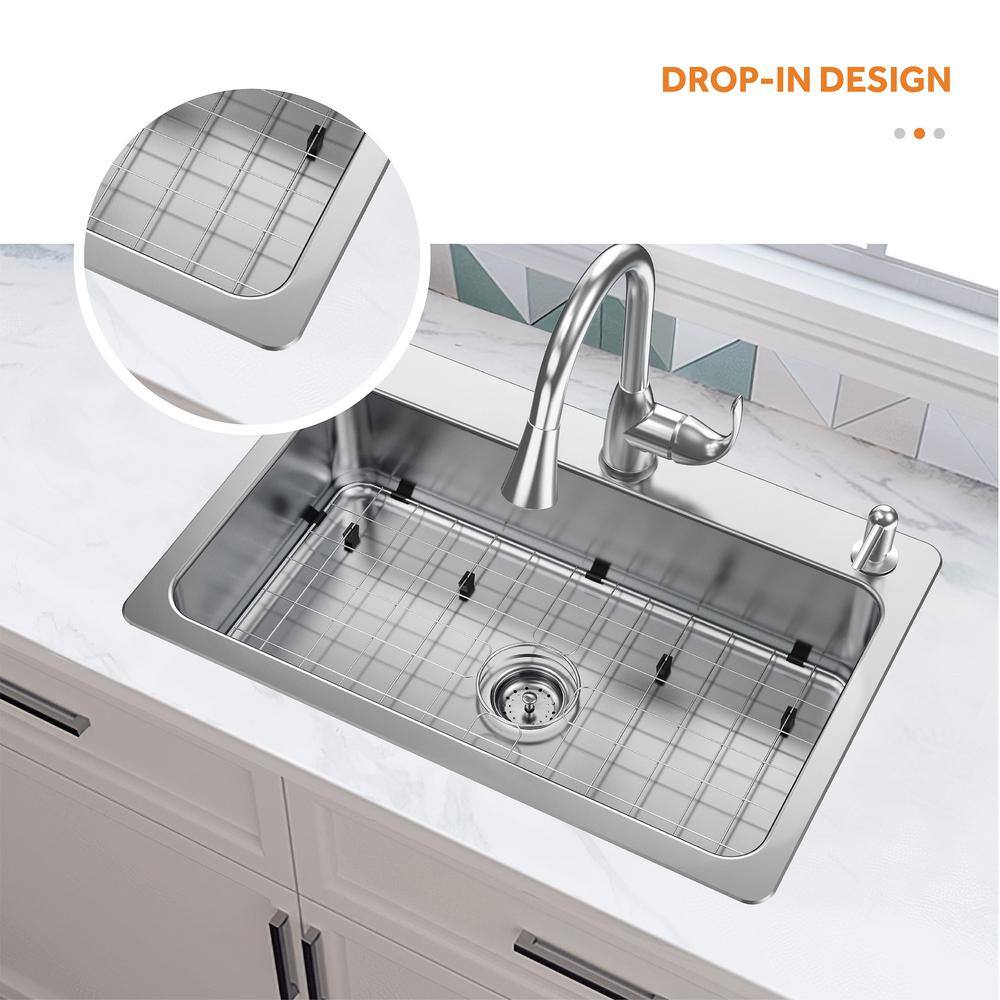 Glacier Bay Bratten All-in-One Drop-InUndermount 18G Stainless Steel 33 in. 2-Hole Single Bowl Kitchen Sink with Pull Down Faucet VT3322TA1PA1-2A