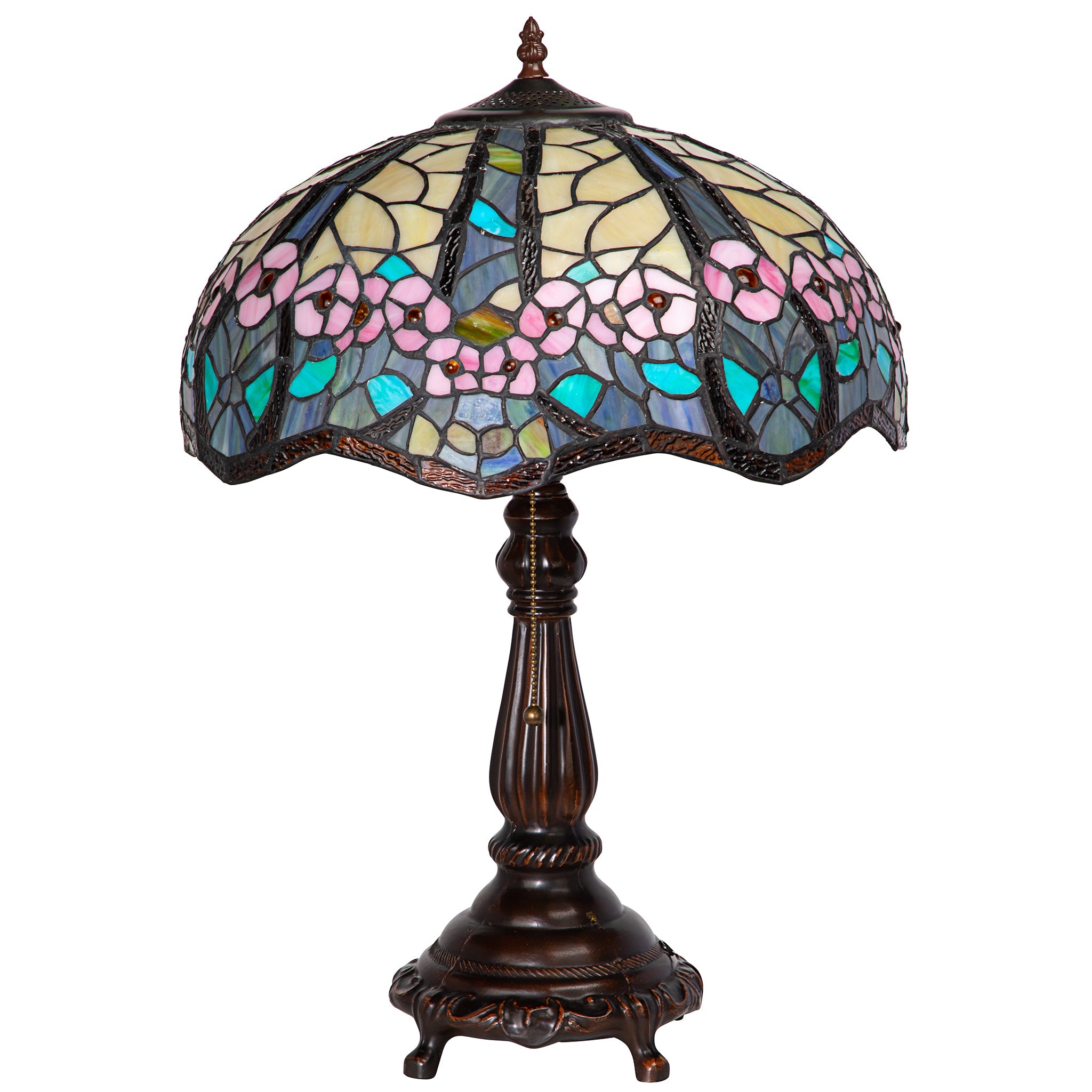 Design Toscano Pink Primrose Tiffany-Style Stained Glass Lamp