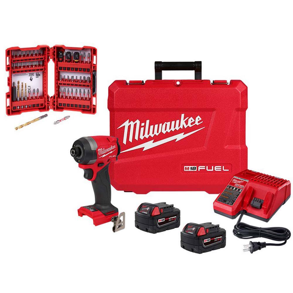 MW M18 FUEL 18-Volt Lithium-Ion Brushless Cordless Impact Driver XC Kit with SHOCKWAVE Screw Driver Bit Set (50-Piece) 2953-22-48-32-4024