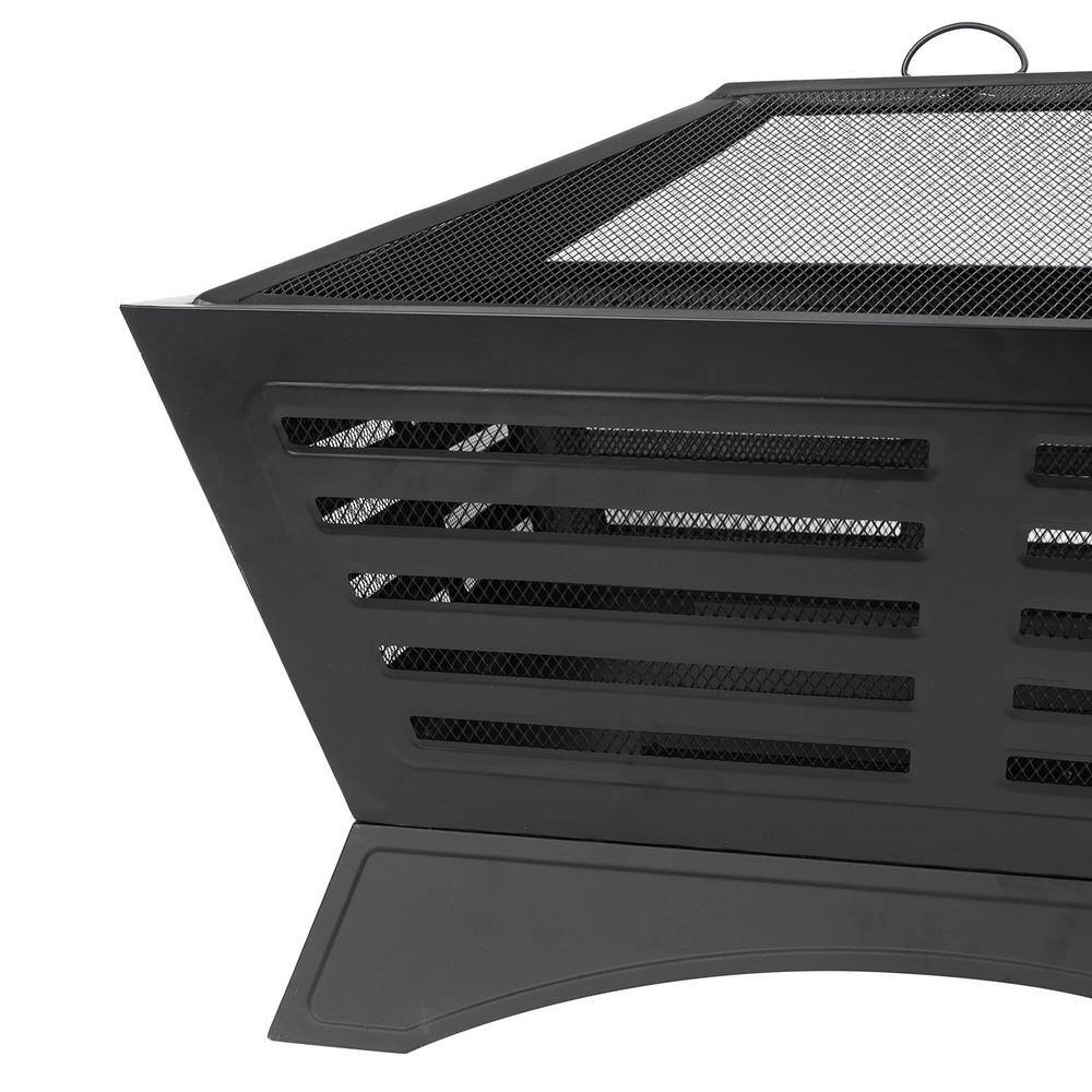 Pleasant Hearth Hutchinson 32.8 in. W x 23.7 in. H Square Steel Wood Burning Black Fire Pit OFW380S