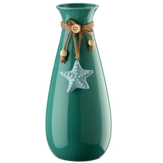 Turquise Porcelain Vase With Starfish National Tree Company