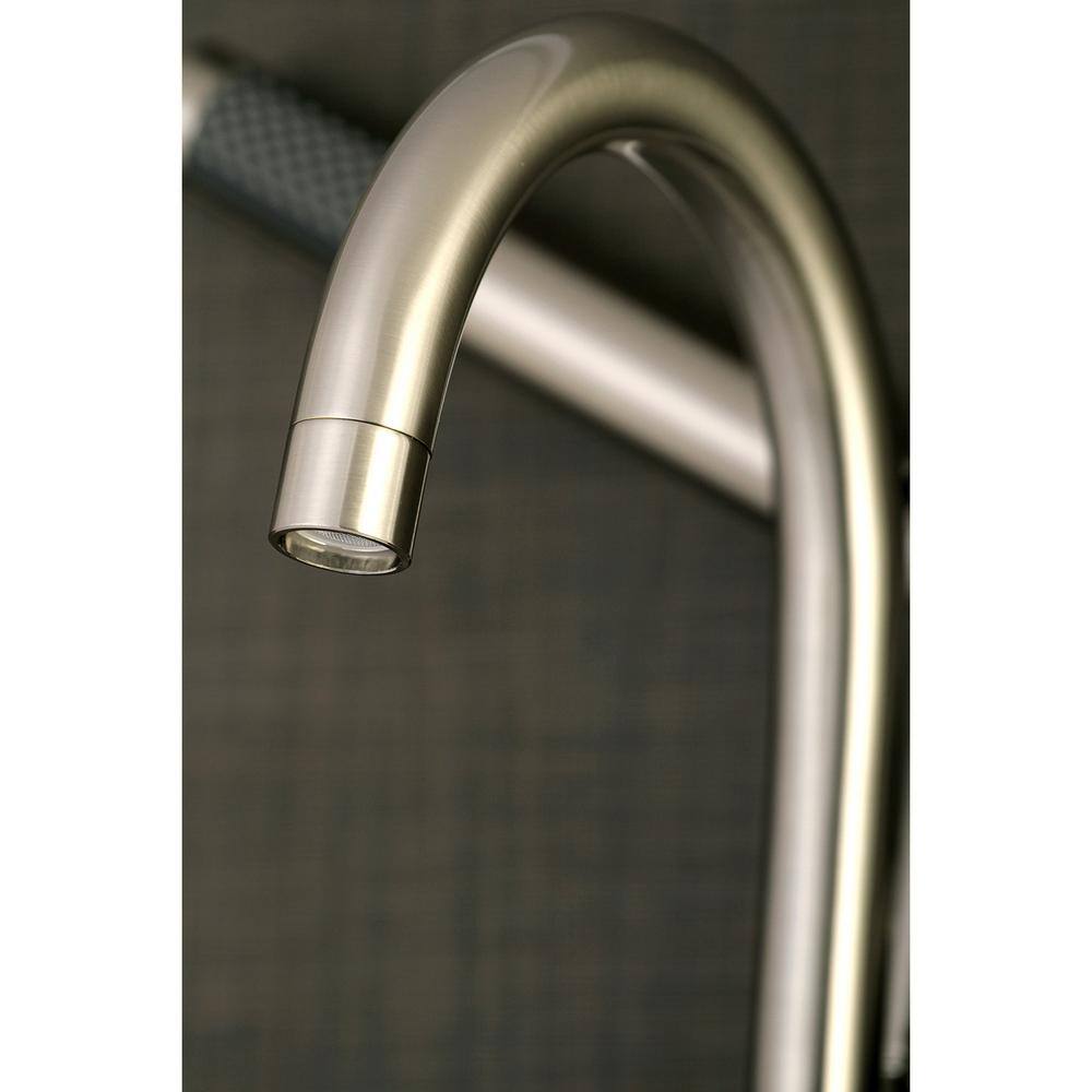 Kingston Brass Modern Adjustable 3-Handle Wall-Mount Claw Foot Tub Faucet with Handshower in Brushed Nickel HAE8158DL