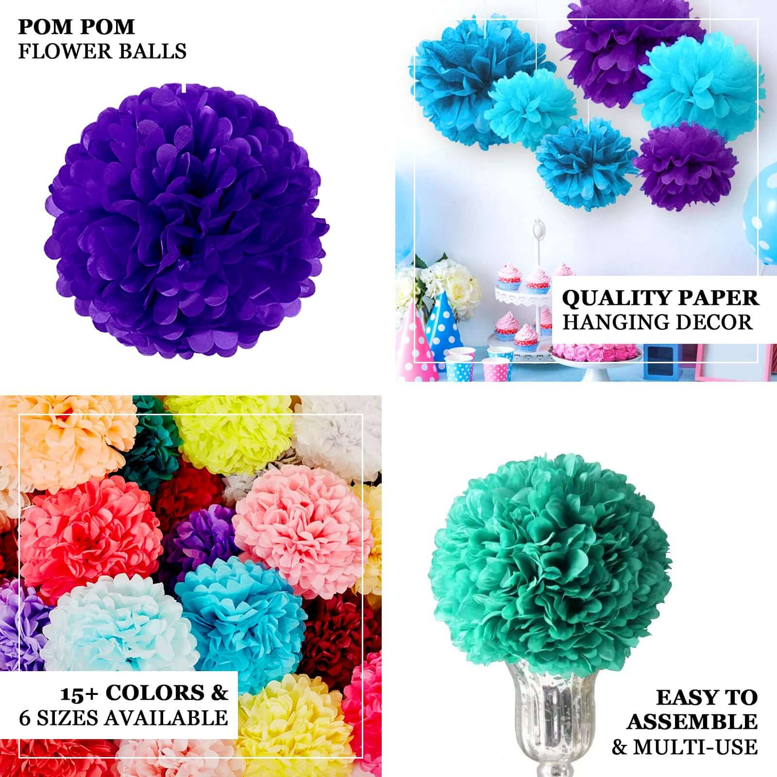 6 Pack Silver Tissue Paper Pom Poms Flower Balls, Ceiling Wall Hanging Decorations 16