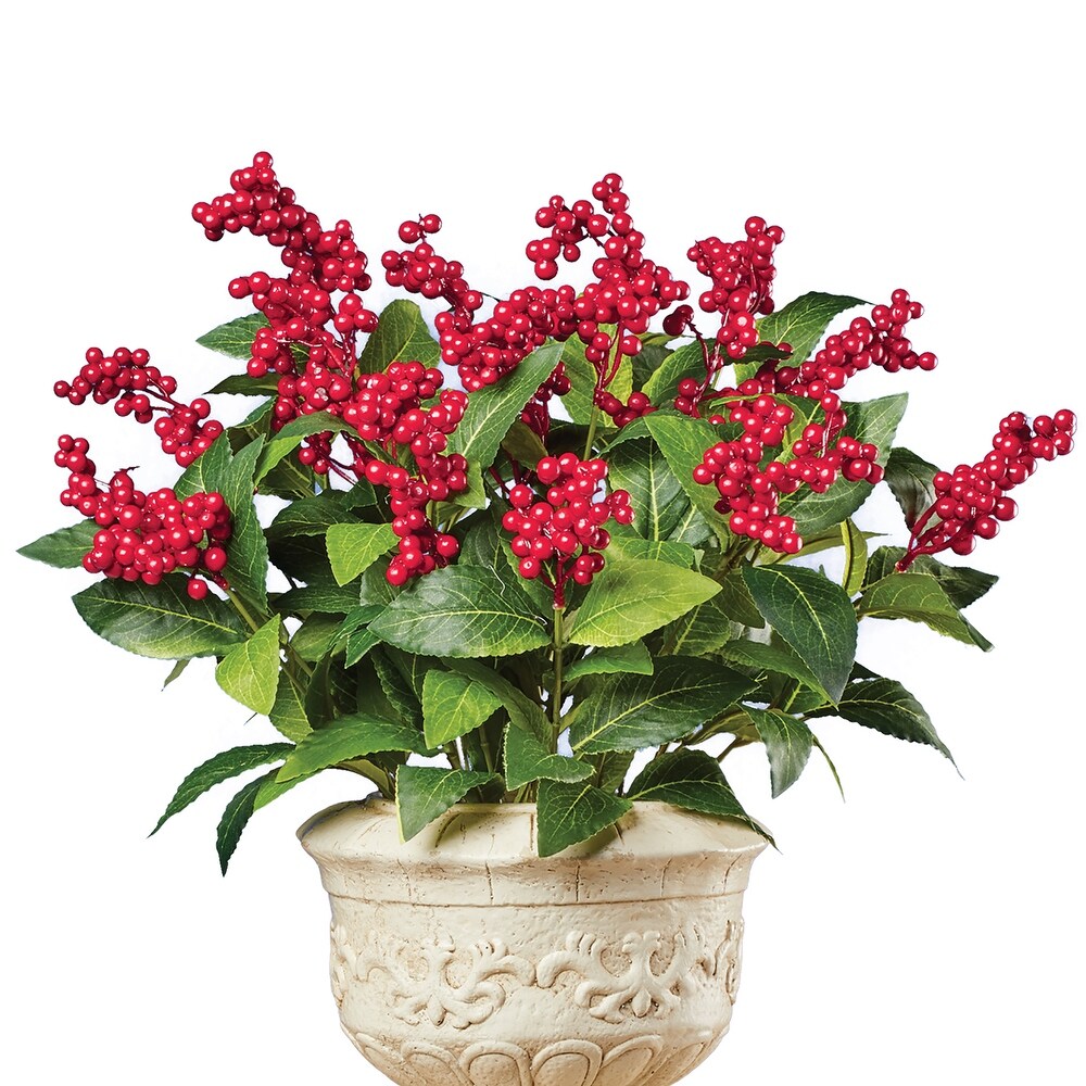 Artificial Red Berry Bushes   Set of 3 Bushes   Green   18.500 x 9.750 x 4.000