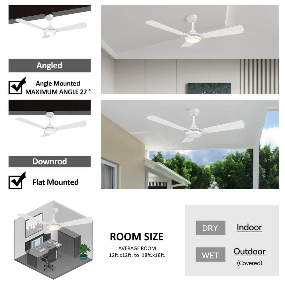 CARRO Veter 52 in Dimmable LED IndoorOutdoor White Smart Ceiling Fan Light and Remote Works with AlexaGoogle HomeSiri