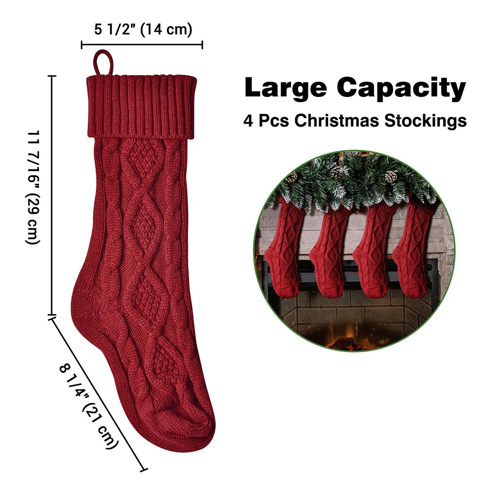 Yescom Christmas Fireplace Stockings 4 Pack Chunky Knitted Stockings Red