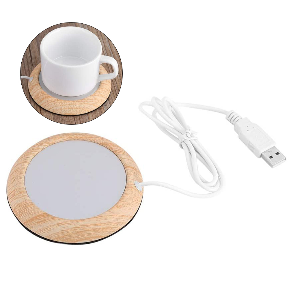 FAGINEY Heating Cup Pad， USB Cup Warmer Mat Office Tea Coffee Heater Pad Bright Wood Grain