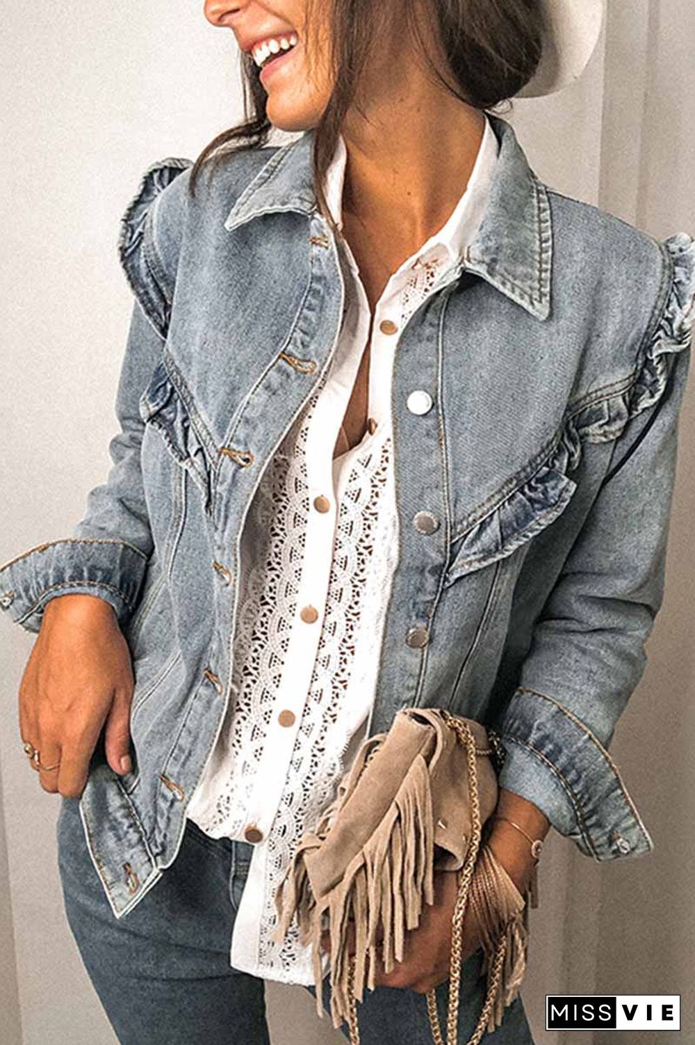 Loose Ruffled Denim Jacket