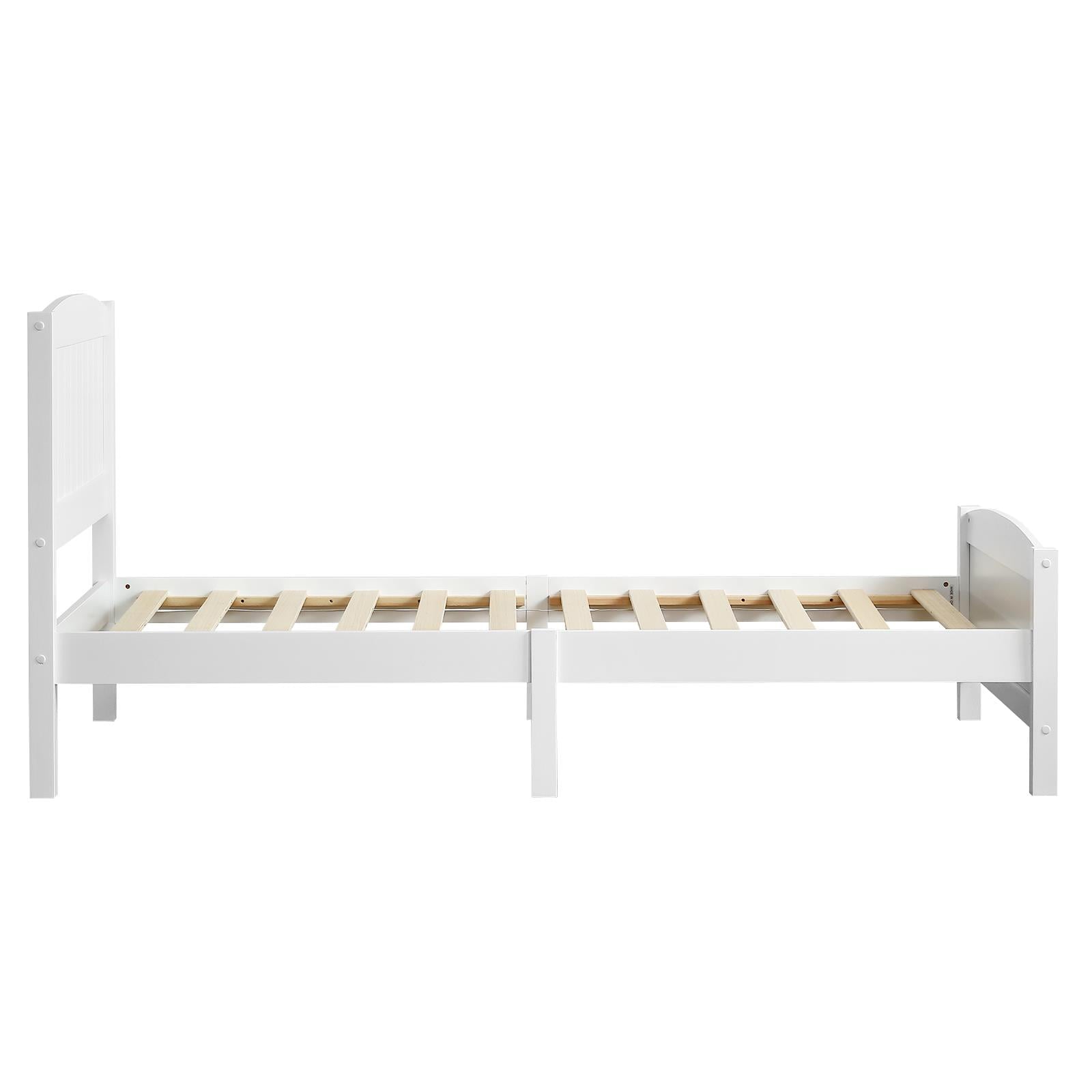 Zimtown Twin Bed Frame,Solid Pine Wood Kids Twin Platform Bed Frame, Bedroom Twin Bed with Headboard for Adults, White