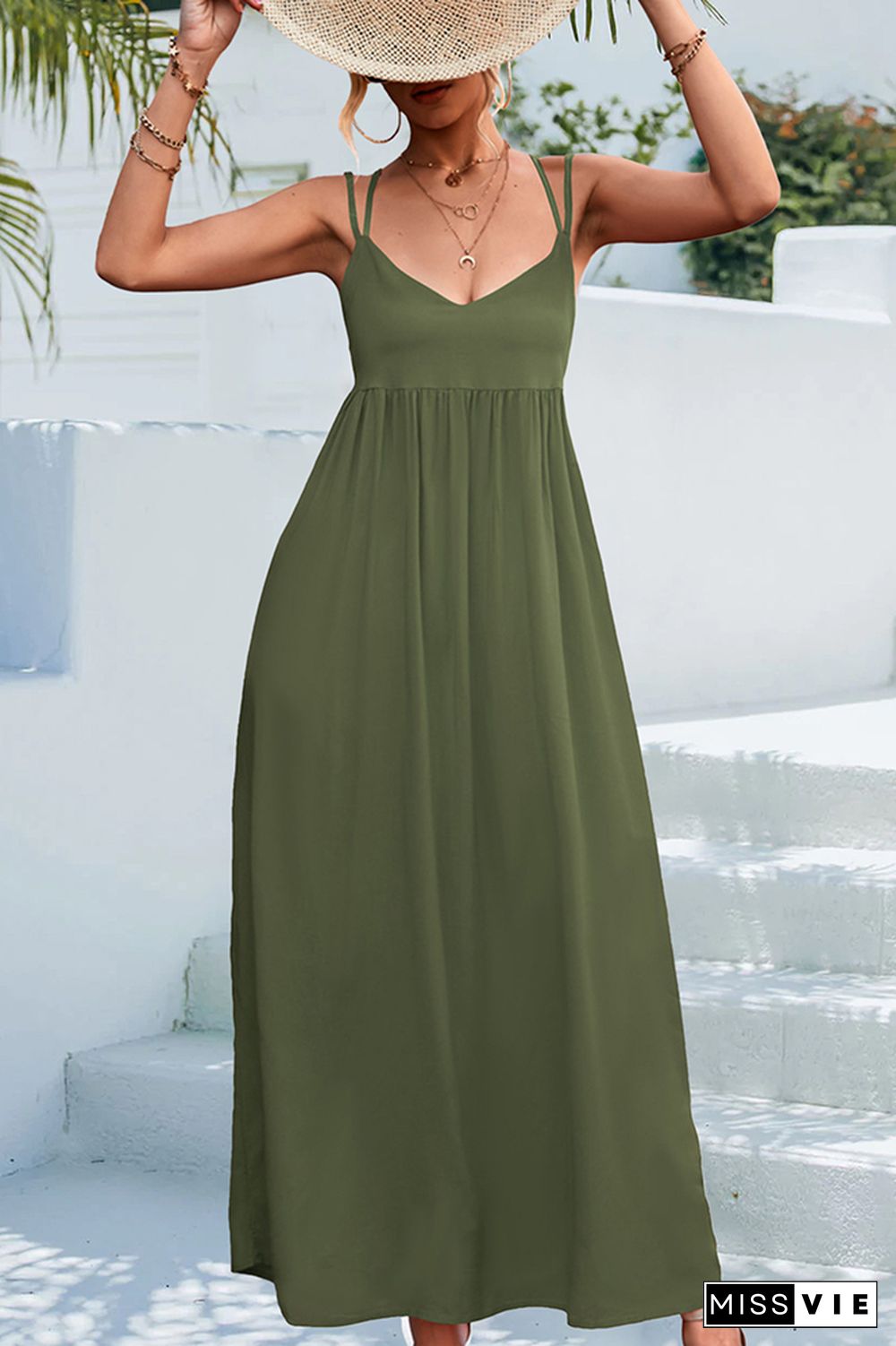 Crisscross Straps Plain Long Maxi Dress