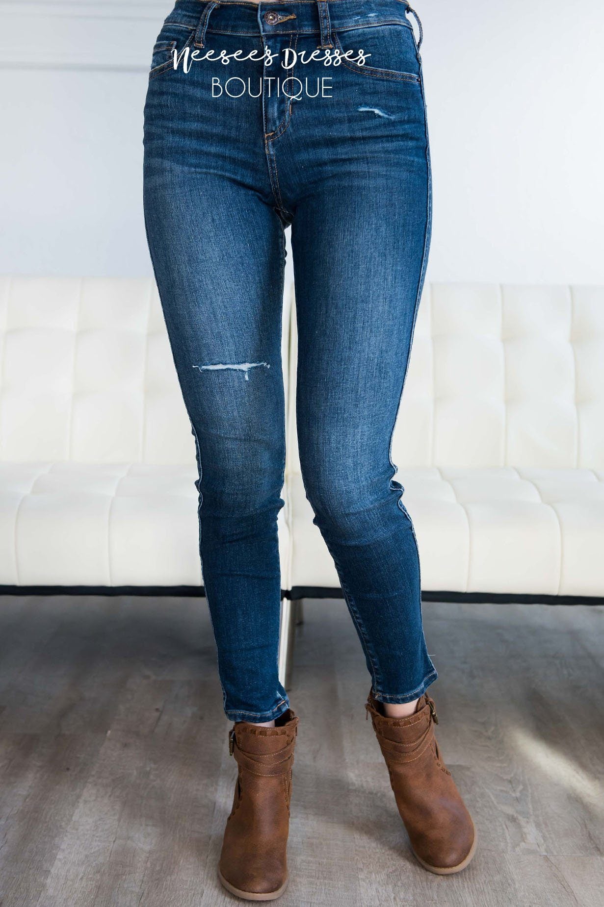 High Rise Medium Dark Wash Skinny Jean