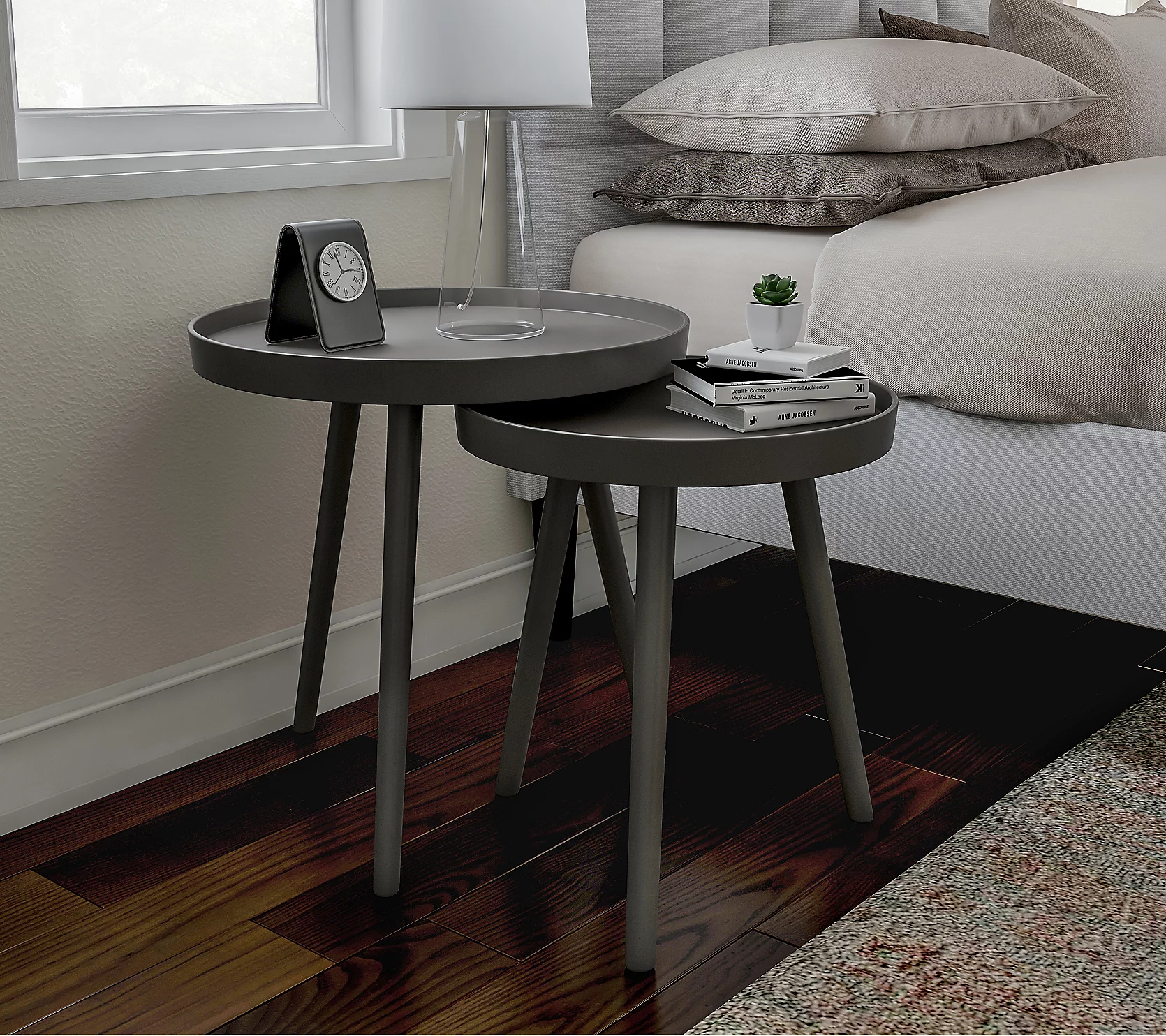 Lavish Home Set of 2 Round Nesting End Tables