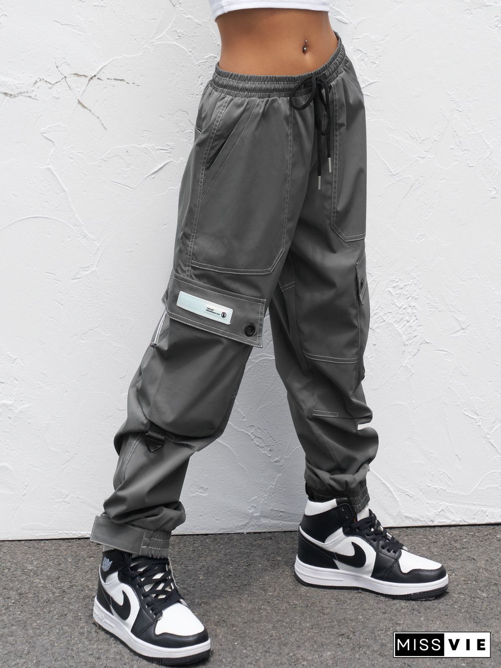 Printed Drawstring Cargo Pants