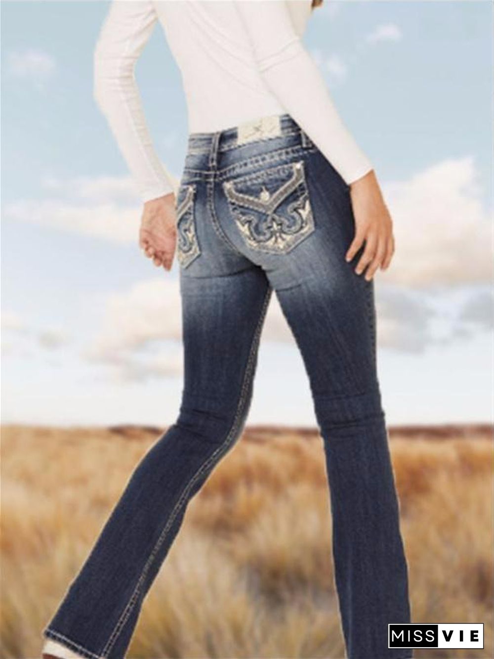 Gradient Color Women Leisure Jeans