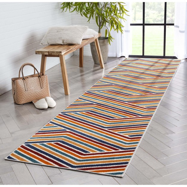 Well Woven Neema Stripes Geometric Indoor Outdoorhigh low Pile Area Rug