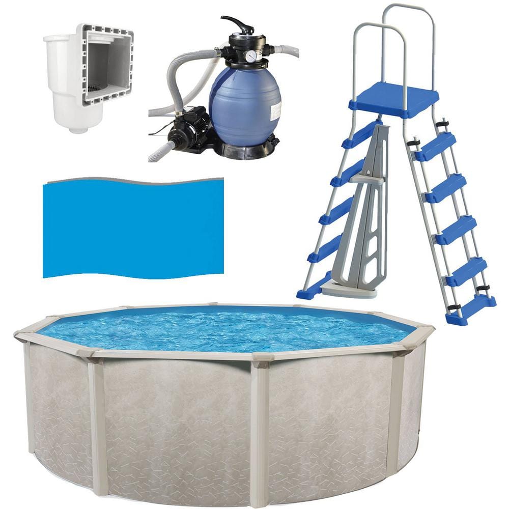 AQUARIAN 18 ft. x 52 in. Round Above Ground Pool with Sand Filter Ladder Liner Skimmer ECRC00185T,71225, 87950,LI184820,8940