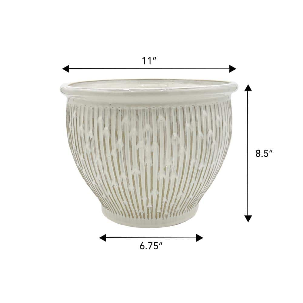 Vigoro 11 in. Alpine Glazed White Ceramic Planter (11 in. D x 8.5 in. H) with Drainage Hole HD1460P-871