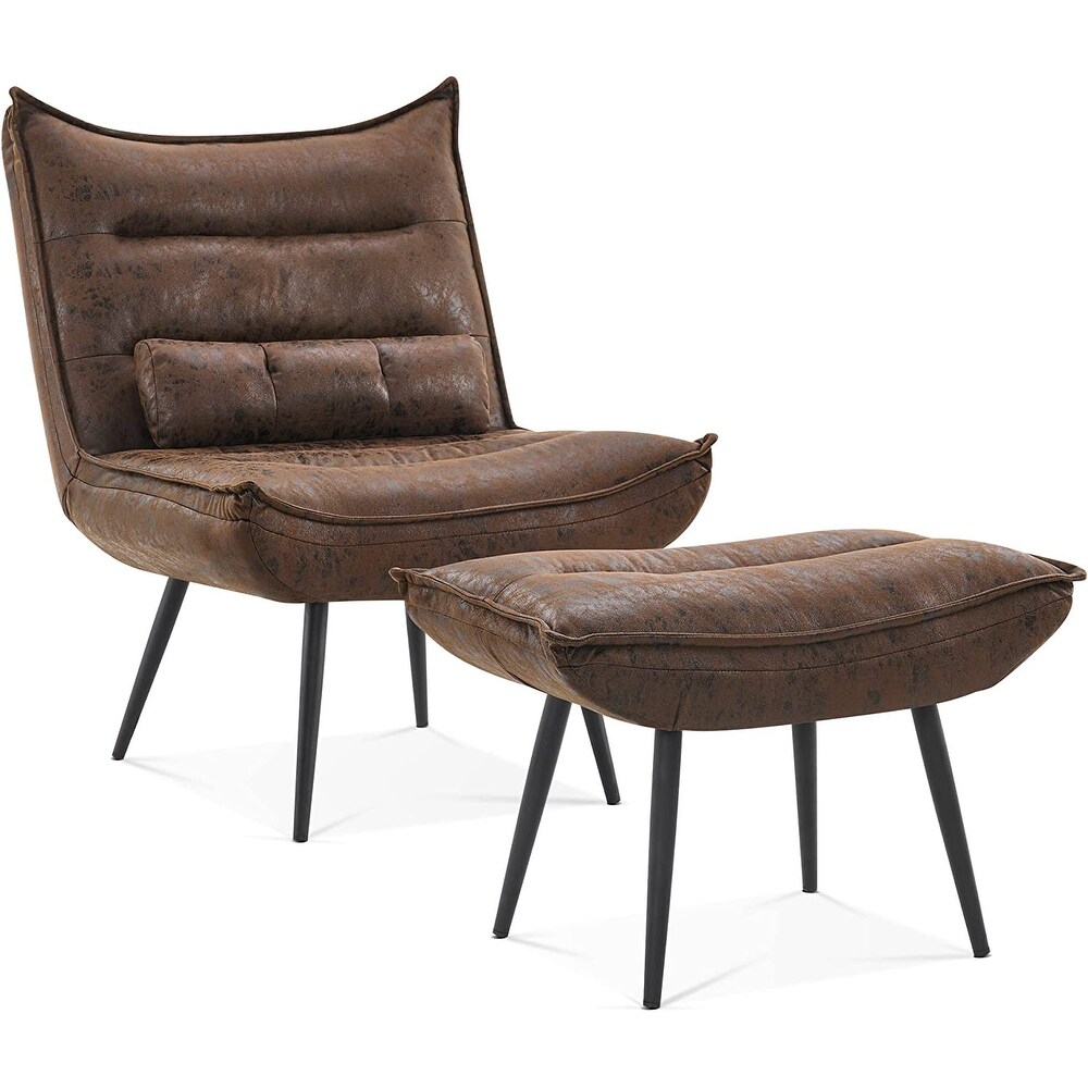 Mcombo Modern Chair with Ottoman  Bronzing Fabric Upholstered Leisure Chairs with Metal Legs