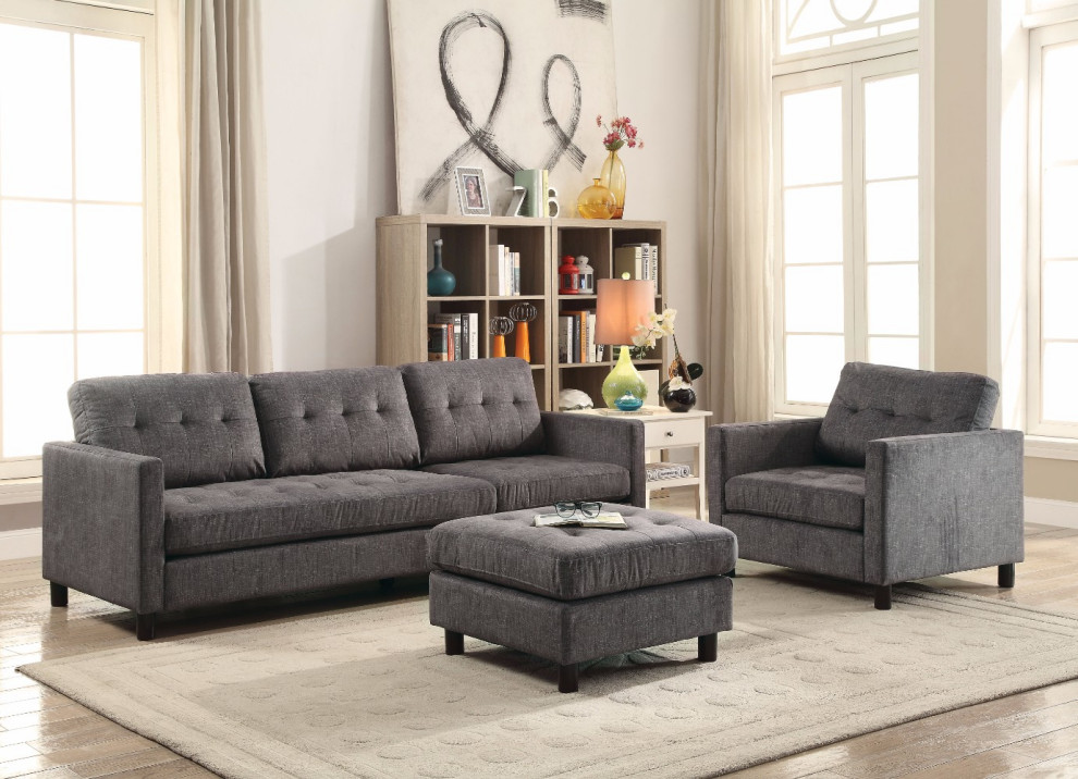 Smart Looking Sectional Sofa (Reversible Ottoman)  Gray Fabric   Transitional   Sofas   by Benzara  Woodland Imprts  The Urban Port  Houzz