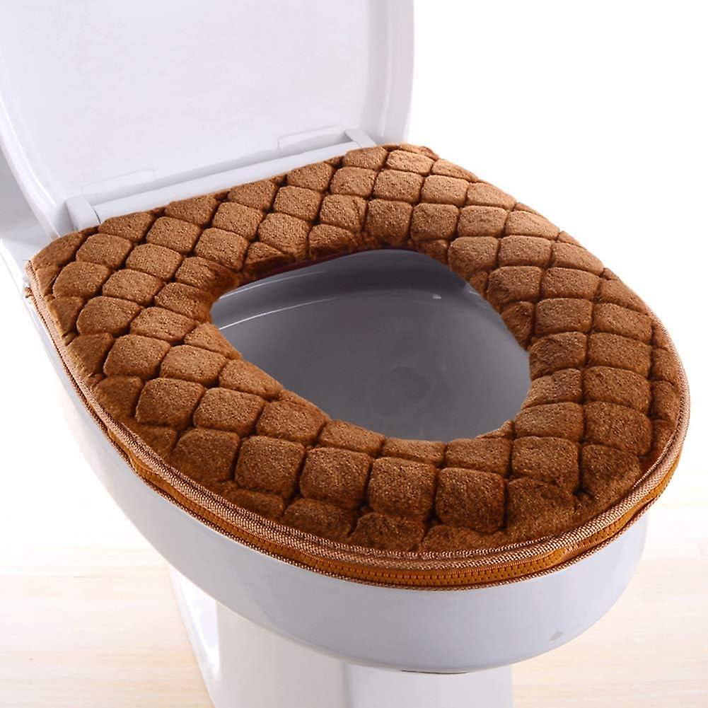 Toilet Seat Cover For Bathroom， Toilet Seat Cushion Covers Soft Thicker Warmer Washable Toilet Seat Cover Pads With Zipper Home Reusable (brown)