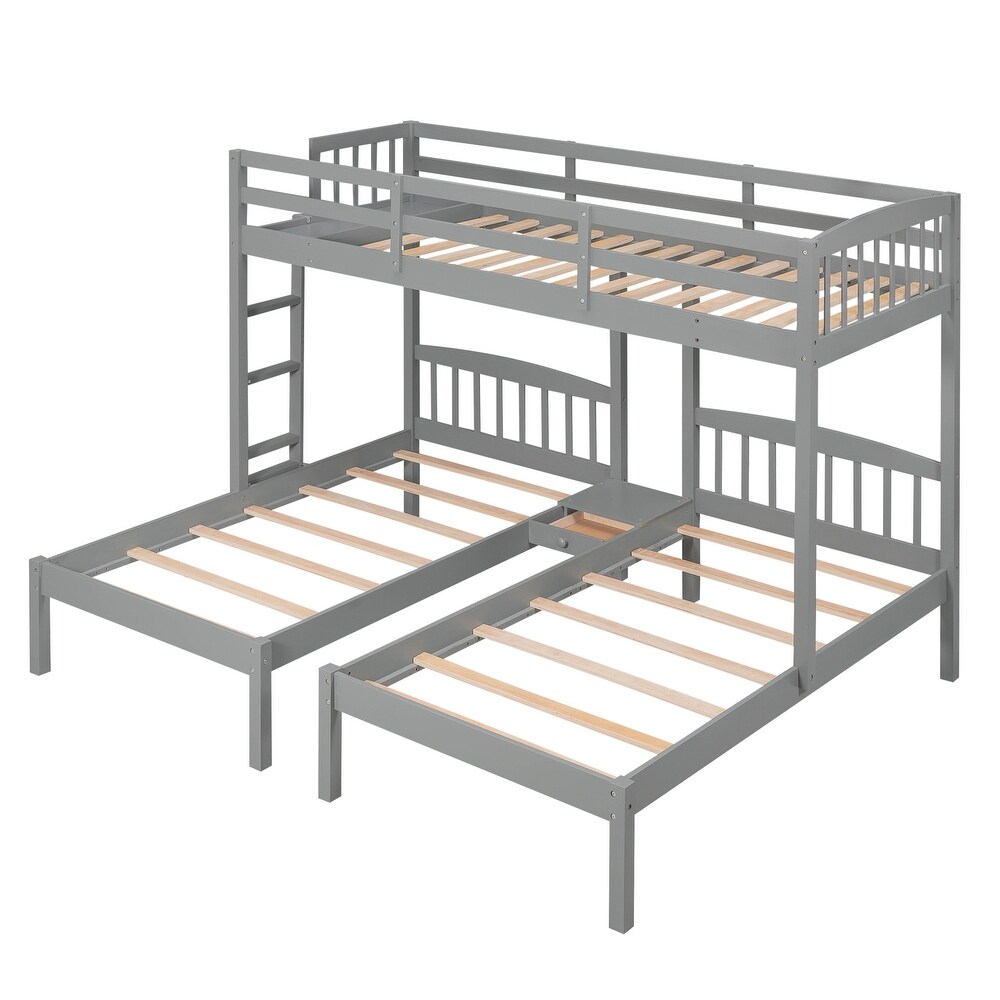 Gray Full over Twin   Twin Bunk Bed Triple Bunk Bed with Drawers