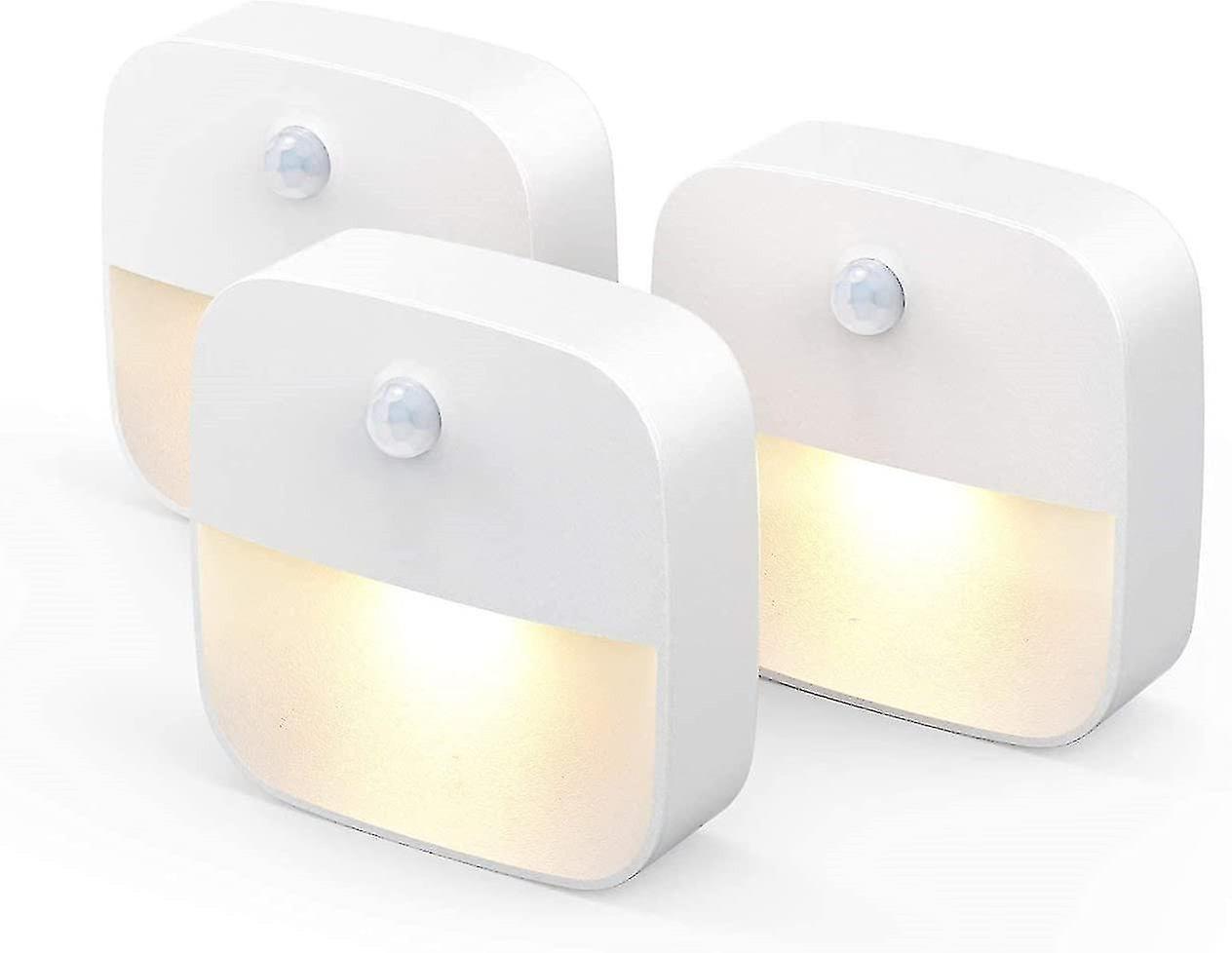 3 Pack Led Night Light With Motion Sensor， Warm White Light， Auto On / Off， Self-adhesive Cabinet Lighting