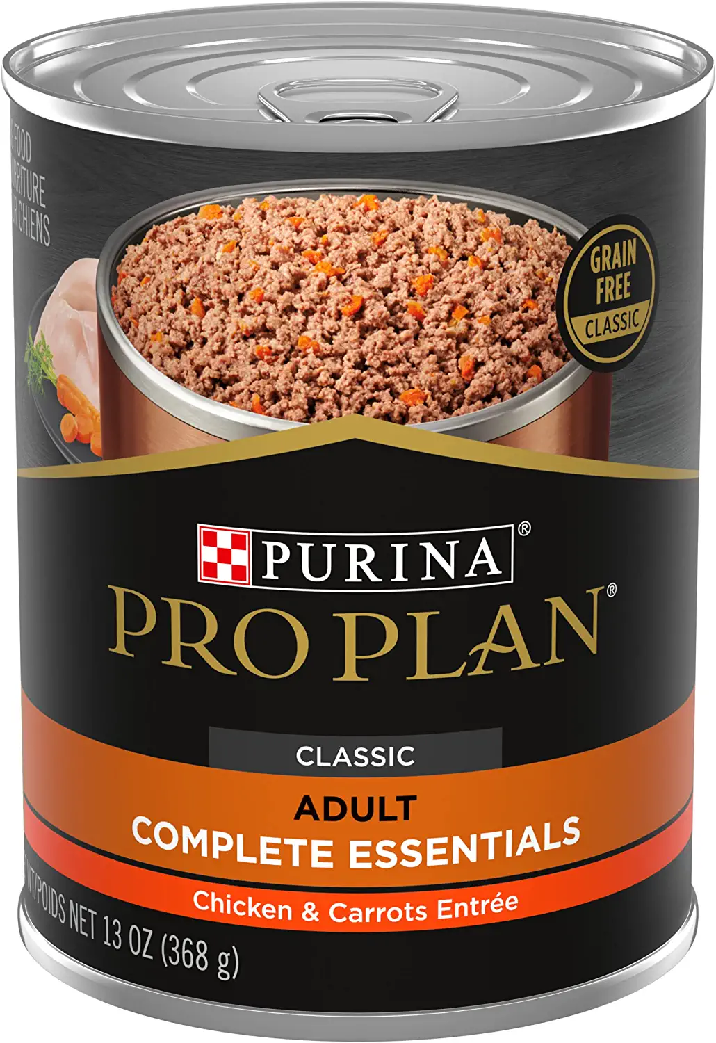 Purina Pro Plan Savor Adult Grain-Free Classic Chicken and Carrots Entree Canned Dog Food， 13-oz， case of 12