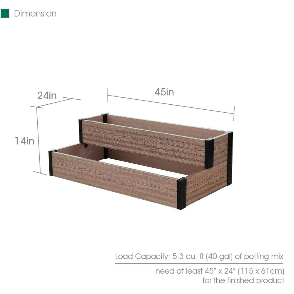 EverBloom 45 in. L x 24 in./12 in. W x 7 in./14 in. H Composite Cascade Wallside Garden Bed R0714C4524