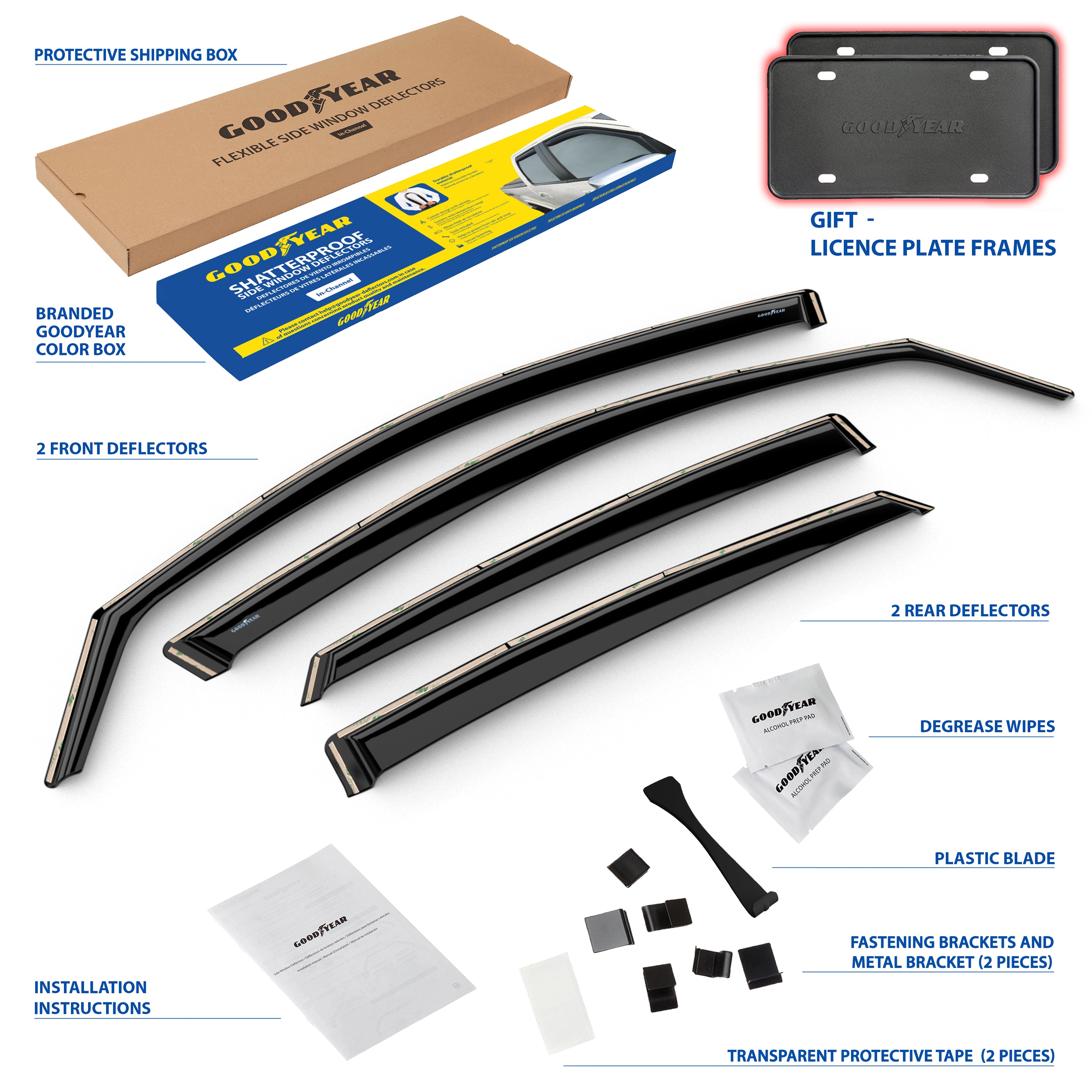 Goodyear Shatterproof in-Channel Window Deflectors for Honda Civic 2016-2021 Sedan， Rain Guards， Window Visors for Cars， Vent Deflector， Car Accessories， 4 pcs - GY003457LP