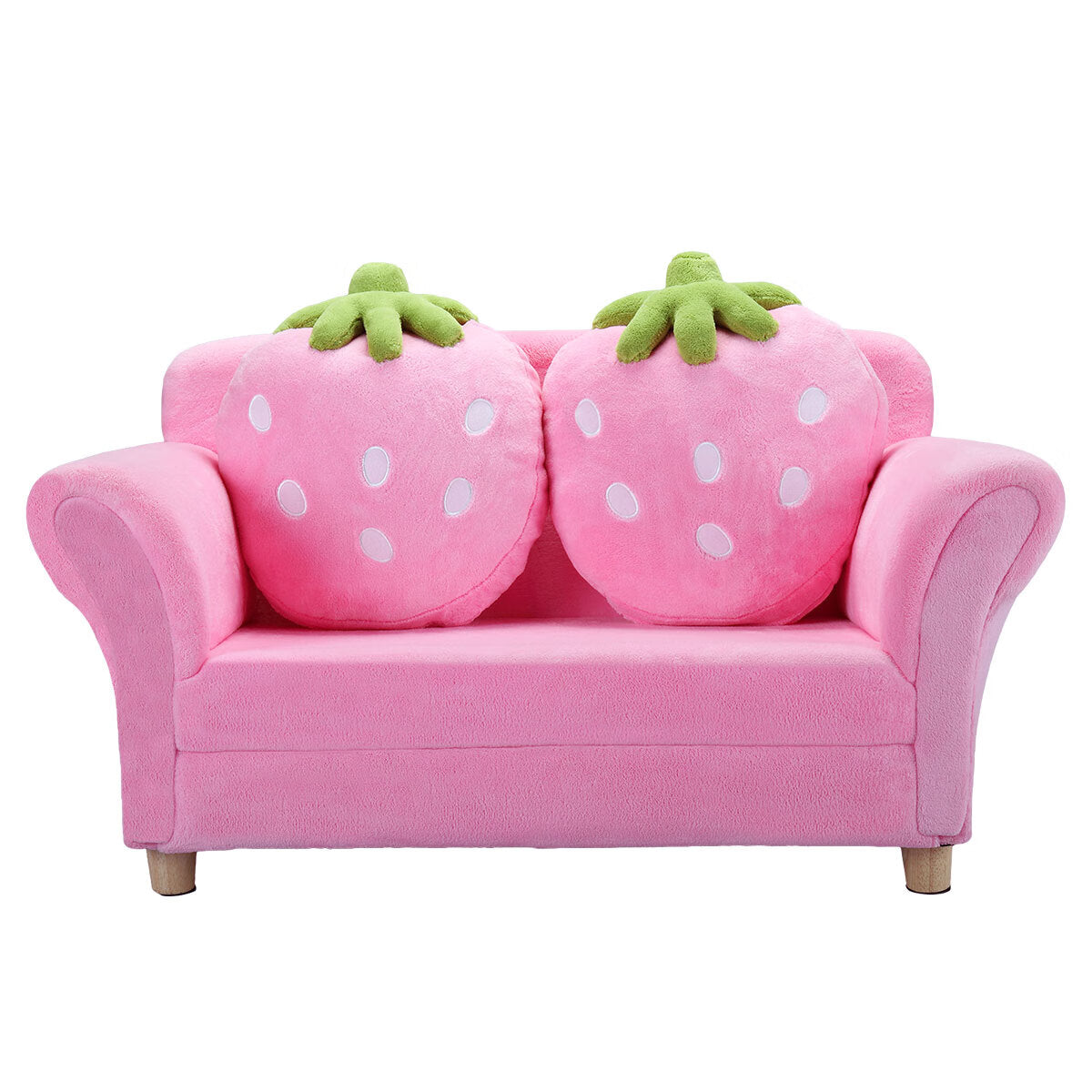 Fchunhe Home Coral Cotton Kids Couch with 2 Lovely Pillows and Solid Wood Foot Stool Pink