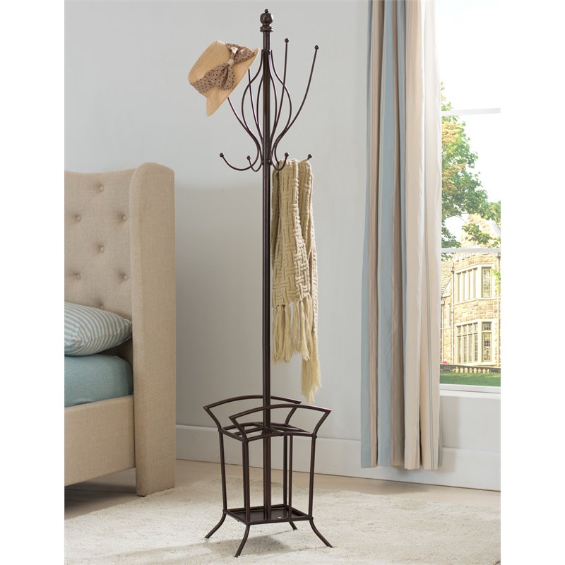 K andamp; B Furniture Metal Coat Rack with Umbrella Stand - 69H in.