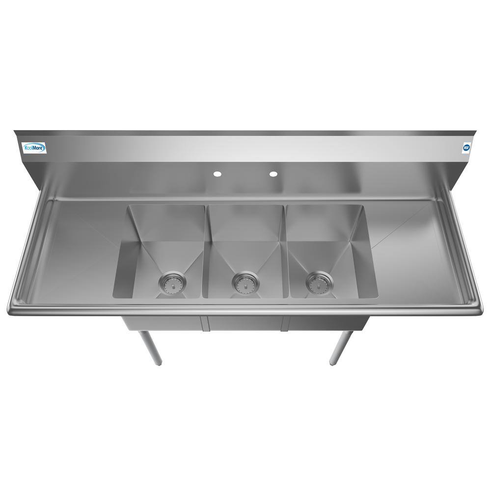 Koolmore 60 in. Freestanding Stainless Steel 3 Compartments Commercial Sink with Drainboard CS312-122