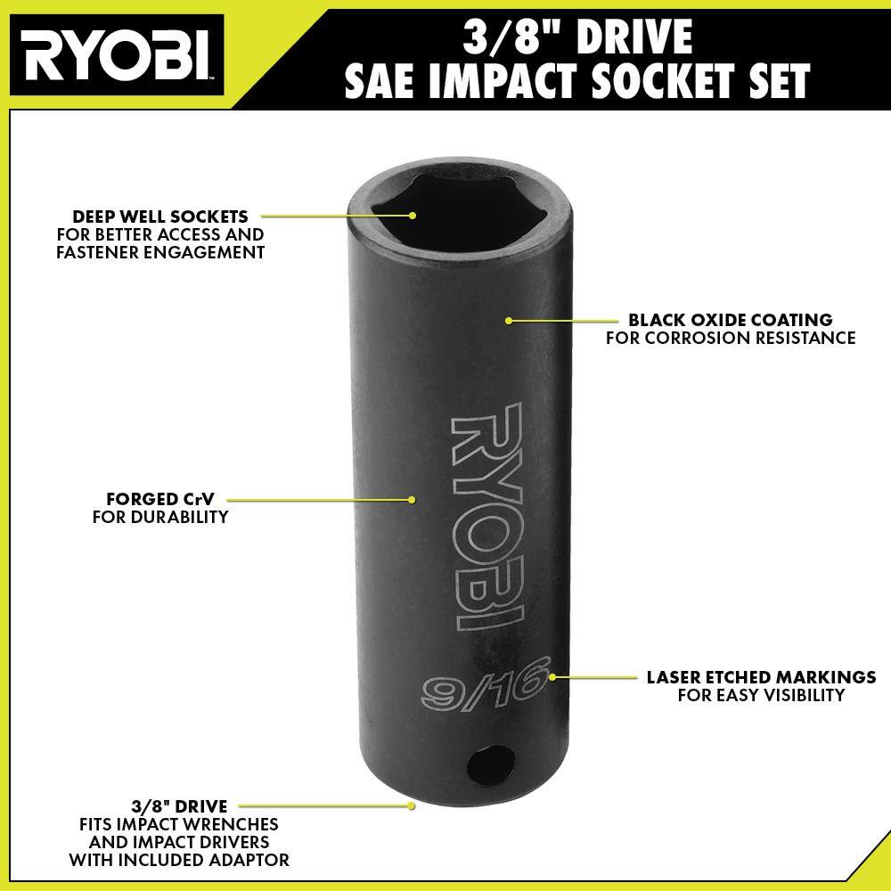 RYOBI 38 in. Drive SAE Impact Socket Set (4-Piece) A13401