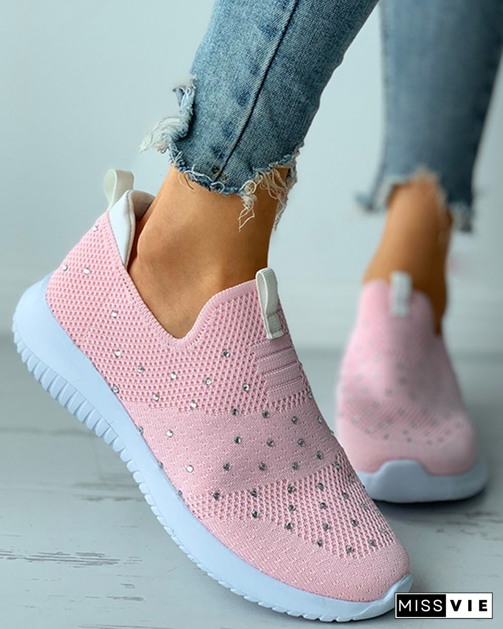 Studded Breathable Knit Casual Sneaker