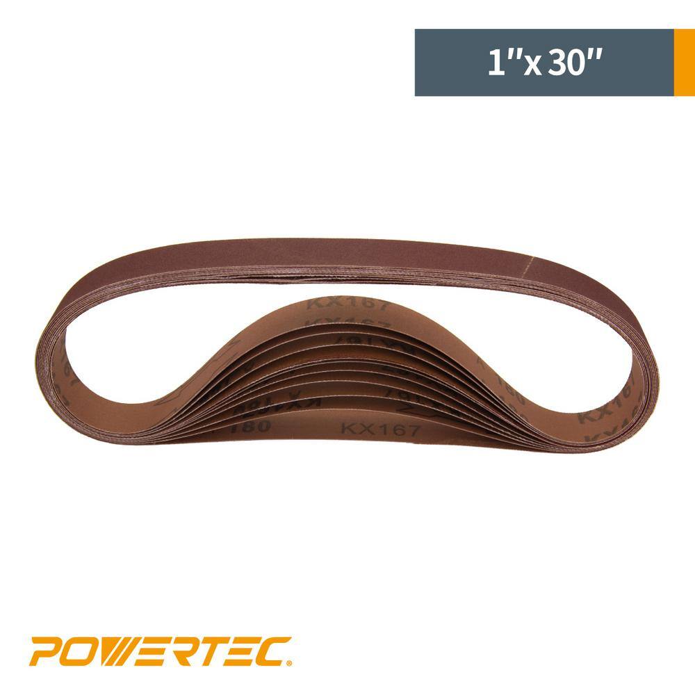 POWERTEC 1 in. x 30 in. 240-Grit Aluminum Oxide Sanding Belt (10-Pack) 111350