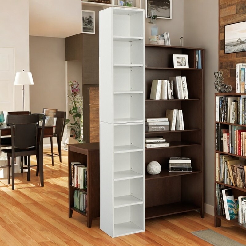 8 Tier Decorative Organizers Media Tower Rack Bookcase Cabinet with Adjustable Shelves Easy to Assemble