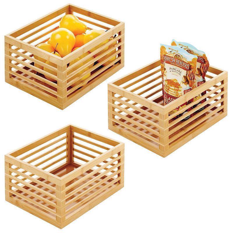 mDesign Formbu 12 x 9 x 6 Natural Wood Slotted Storage Organizer Bin - 3 Pack