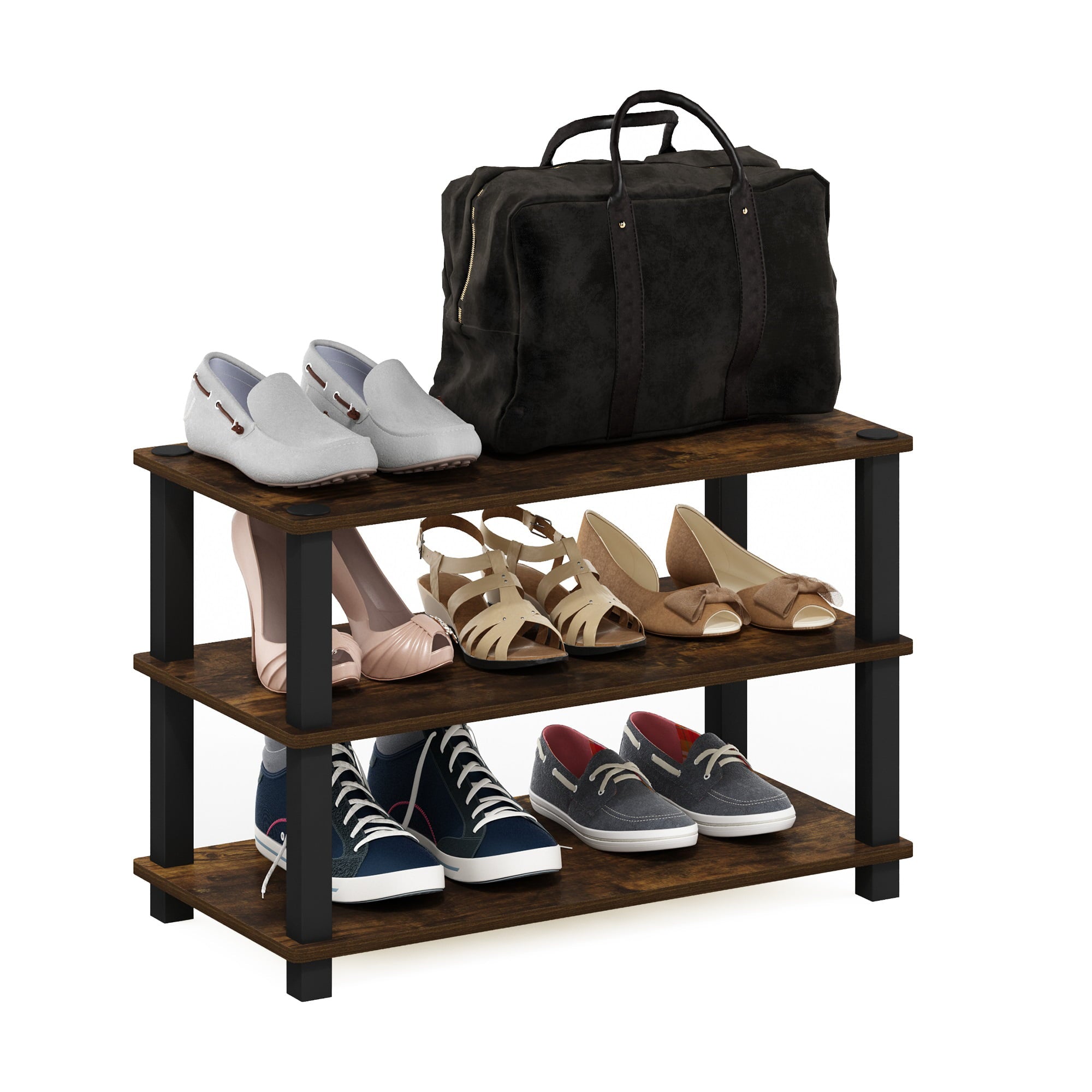 Furinno Turn-S-Tube 3-Tier Shoe Rack， Amber Pine/Black