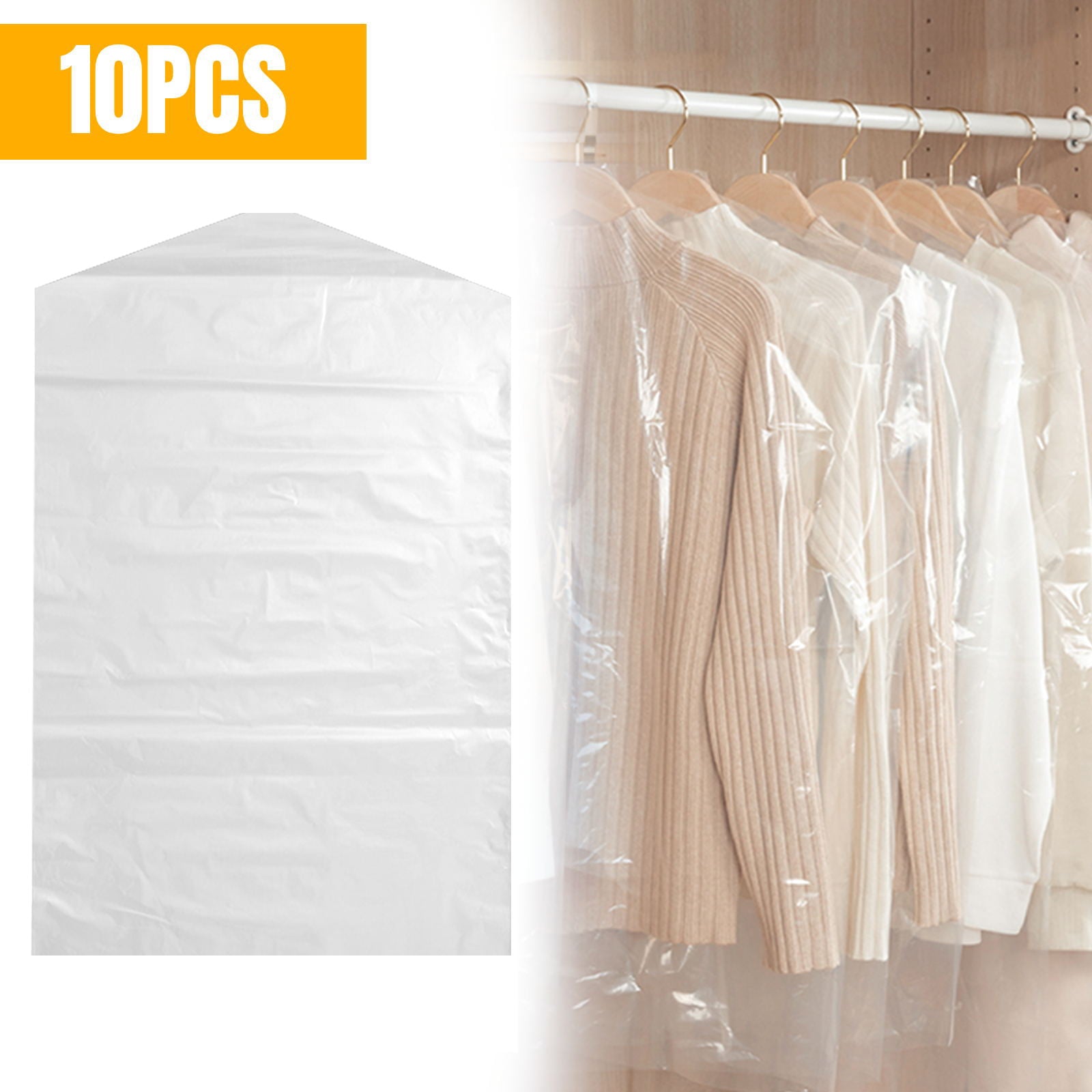 TSV Transparent Garment Covers, 10 PCS Plastic Clothing Dust Covers for Dry Cleaner, Home Closet Storage Hanging Garment Bags for Suits, Closet Storage Dust Cover for Clothes (23.6 x 35.4 Inch)