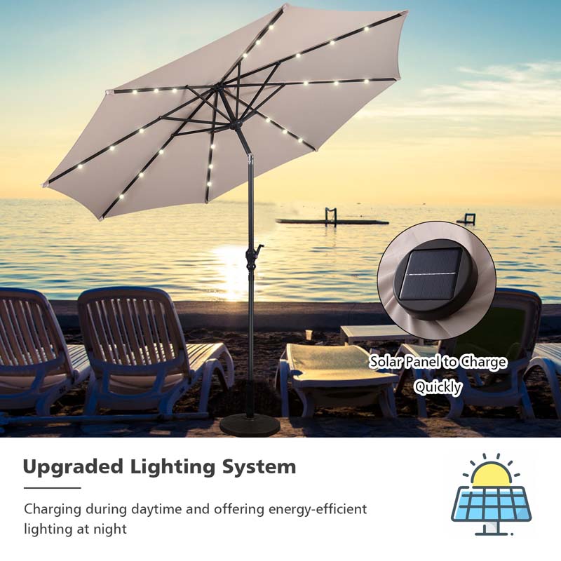 10 FT Outdoor Market Patio Umbrella with Solar LED Lights & Crank, Easy Tilt Table Umbrella for Deck Pool