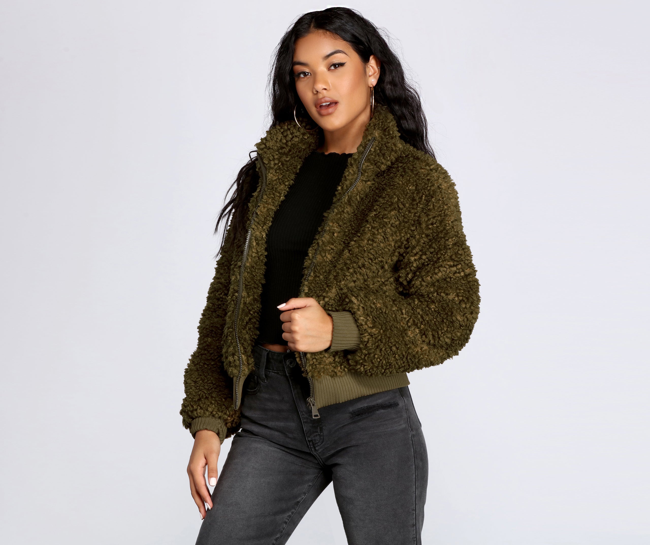 Faux Fur Zip Front Jacket