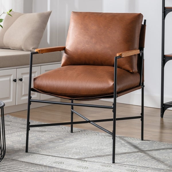 Metal Frame Linen Accent Chair with Thick Padded Backrest and Seat Cushion