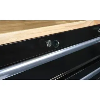 Husky 52 in. W x 25 in. D Standard Duty 9-Drawer Mobile Workbench Tool Chest with Solid Wood Top in Gloss Black HOTC5209B12M