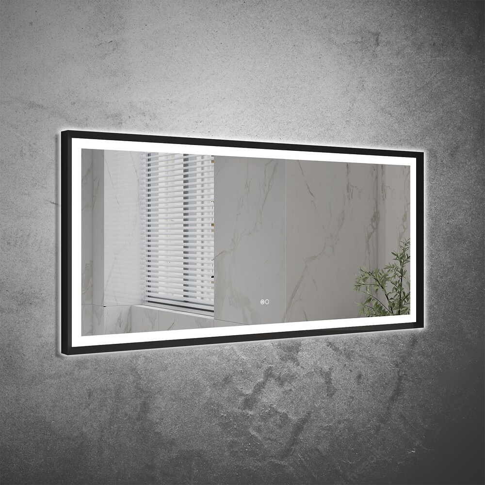 Wall Mounted Back Light Bathroom Framed LED Mirror Anti  Fog With Dimmable Light Touch Sensor And Memory Function