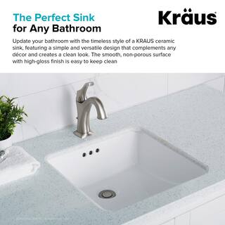 KRAUS Elavo Square Ceramic Undermount Bathroom Sink in White with Overflow KCU-231